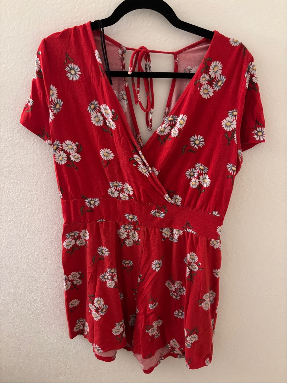 Divided Red Floral Romper with Daisies